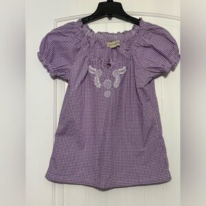 Bit & Bridle Gingham Rouched Sleeve Shirt Small